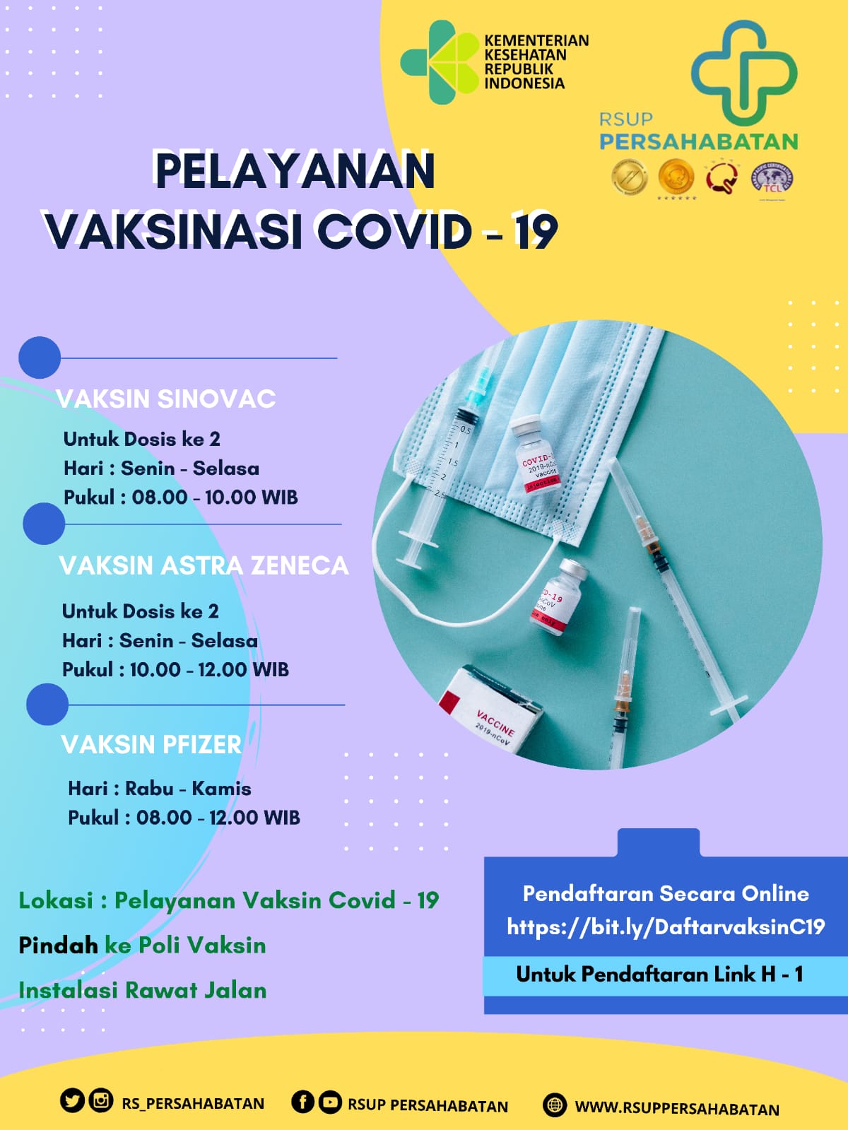 Pelayanan Vaksinasi Covid-19 Vaksin Sinovac, Astra Zeneca dan Pfizer RSUP Persahabatan